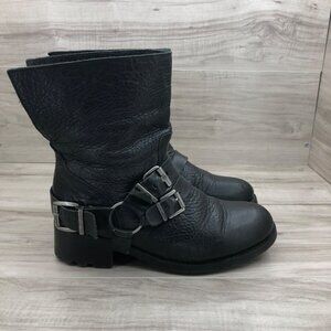 Eric Michael Moto Boots Womens EU 40 Black Leather Slip On Back Slit